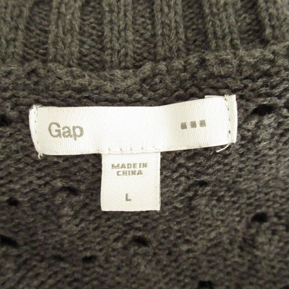 GAP  Cardigan Sweater  L Large Gray Button Up Open Knit Pockets Grandpa - Picture 5 of 6